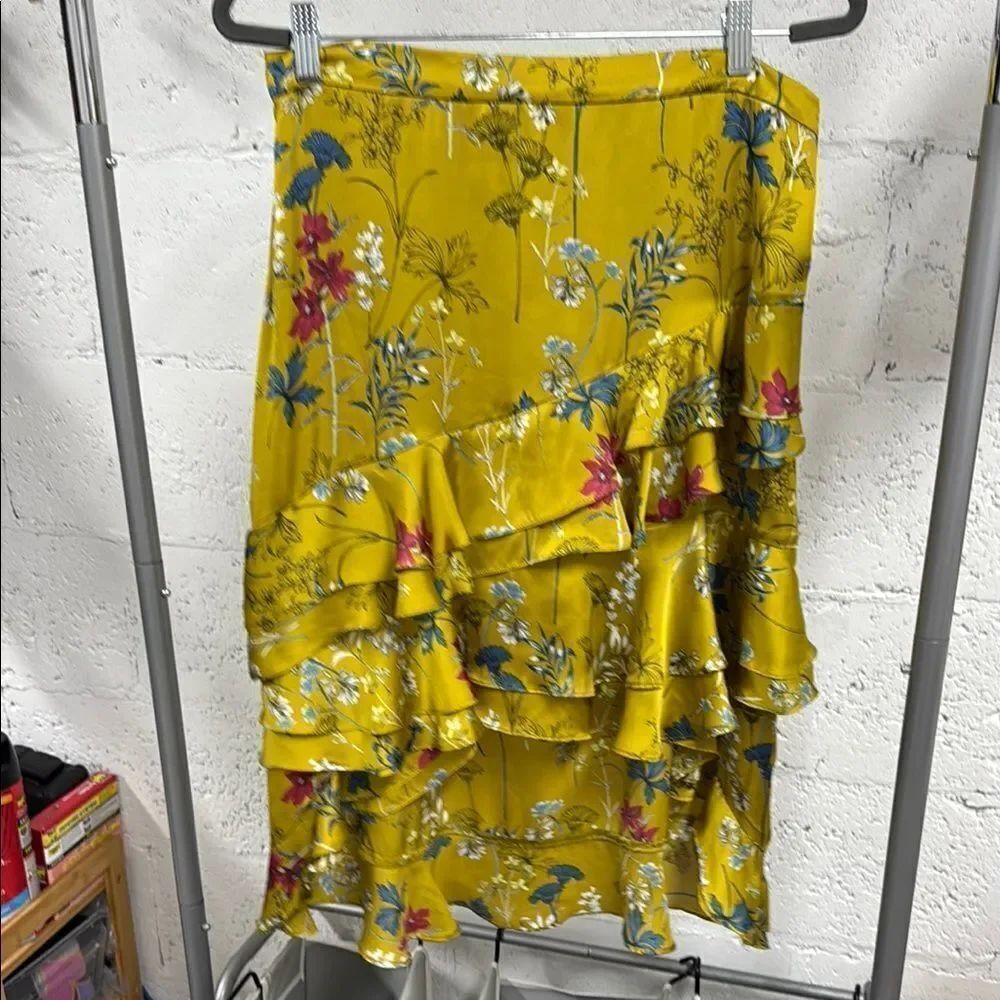 Willow & Clay Asymmetrical Yellow and Blue Skirt Silk - LIKE NEW Ruffled - Large